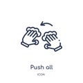 Linear push all fingers to twist left icon from Hands and guestures outline collection. Thin line push all fingers to twist left