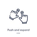 Linear push and expand gesture icon from Hands and guestures outline collection. Thin line push and expand gesture icon isolated