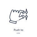 Linear push to minimize gesture icon from Hands and guestures outline collection. Thin line push to minimize gesture icon isolated