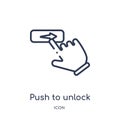 Linear push to unlock gesture icon from Hands and guestures outline collection. Thin line push to unlock gesture icon isolated on