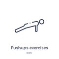 Linear pushups exercises icon from Gym and fitness outline collection. Thin line pushups exercises icon isolated on white
