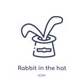 Linear rabbit in the hat icon from Circus outline collection. Thin line rabbit in the hat vector isolated on white background.