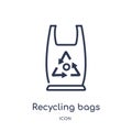 Linear recycling bags icon from Ecology and environment outline collection. Thin line recycling bags icon isolated on white