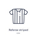 Linear referee striped sportive t shirt icon from American football outline collection. Thin line referee striped sportive t shirt