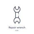 Linear repair wrench icon from Construction tools outline collection. Thin line repair wrench vector isolated on white background