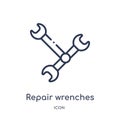 Linear repair wrenches icon from Mechanicons outline collection. Thin line repair wrenches icon isolated on white background.