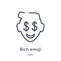 Linear rich emoji icon from Emoji outline collection. Thin line rich emoji vector isolated on white background. rich emoji trendy