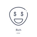 Linear rich icon from Emotions outline collection. Thin line rich vector isolated on white background. rich trendy illustration