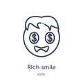 Linear rich smile icon from Commerce and shopping outline collection. Thin line rich smile icon isolated on white background. rich