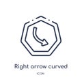 Linear right arrow curved icon from Arrows outline collection. Thin line right arrow curved vector isolated on white background. Royalty Free Stock Photo