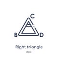 Linear right triangle icon from Education outline collection. Thin line right triangle vector isolated on white background. right