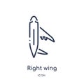 Linear right wing icon from Airport terminal outline collection. Thin line right wing vector isolated on white background. right