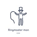 Linear ringmaster man icon from Circus outline collection. Thin line ringmaster man vector isolated on white background.