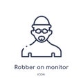 Linear robber on monitor icon from Army outline collection. Thin line robber on monitor vector isolated on white background.