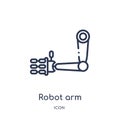Linear robot arm icon from Future technology outline collection. Thin line robot arm icon isolated on white background. robot arm