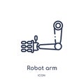 Linear robot arm icon from Future technology outline collection. Thin line robot arm icon isolated on white background. robot arm Royalty Free Stock Photo