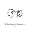 Linear robots and humans icon from Artificial intellegence and future technology outline collection. Thin line robots and humans