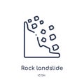 Linear rock landslide safety icon from Maps and Flags outline collection. Thin line rock landslide safety icon isolated on white
