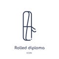 Linear rolled diploma icon from Education outline collection. Thin line rolled diploma vector isolated on white background. rolled Royalty Free Stock Photo