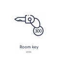 Linear room key icon from Hotel outline collection. Thin line room key icon isolated on white background. room key trendy Royalty Free Stock Photo