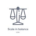 Linear scale in balance icon from Business outline collection. Thin line scale in balance icon isolated on white background. scale