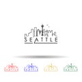 Linear seattle city silhouette with typographic design multi color icon. Simple thin line, outline vector of cities icons for ui