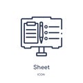 Linear sheet icon from Elearning and education outline collection. Thin line sheet vector isolated on white background. sheet Royalty Free Stock Photo