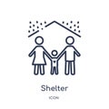 Linear shelter icon from Charity outline collection. Thin line shelter vector isolated on white background. shelter trendy