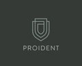 Linear shield vector logo. Line protection security guard logotype