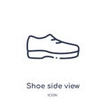 Linear shoe side view icon from Fashion outline collection. Thin line shoe side view icon isolated on white background. shoe side