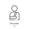 Linear shoulder immobilizer icon from General outline collection. Thin line shoulder immobilizer icon isolated on white background