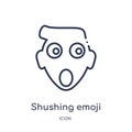 Linear shushing emoji icon from Emoji outline collection. Thin line shushing emoji vector isolated on white background. shushing