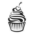 Linear silhouette of cupcake, line art, clipart isolated on white background. Sweet dessert. Food illustration