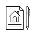 Linear simple lease agreement icon vector illustration rent or sale house contract paper and pen Royalty Free Stock Photo