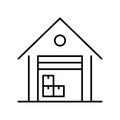 Linear simple warehouse space icon vector illustration building storage with stacked boxes