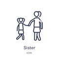 Linear sister icon from Family relations outline collection. Thin line sister vector isolated on white background. sister trendy Royalty Free Stock Photo