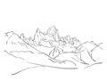 Linear sketch of Fitz Roy mountain massif in Patagonia