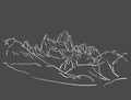Linear sketch of Fitz Roy mountain massif in Patagonia