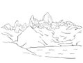 Linear sketch of Fitz Roy mountain massif in Patagonia