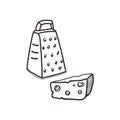 Linear sketch of a kitchen grater and a piece of cheese