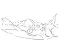 Linear sketch of mountain landscape