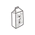 Linear sketch of paper milk carton in doodle style