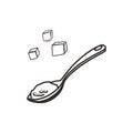 Linear sketch of a spoonful of sugar and cubes Royalty Free Stock Photo