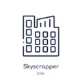 Linear skyscrapper icon from City elements outline collection. Thin line skyscrapper vector isolated on white background.