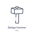 Linear sledge hammer icon from Construction tools outline collection. Thin line sledge hammer vector isolated on white background