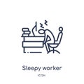 Linear sleepy worker at work icon from Business outline collection. Thin line sleepy worker at work icon isolated on white