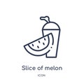 Linear slice of melon and juice icon from Food outline collection. Thin line slice of melon and juice icon isolated on white Royalty Free Stock Photo