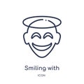 Linear smiling with halo emoji icon from Emoji outline collection. Thin line smiling with halo emoji vector isolated on white