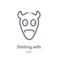 Linear smiling with horns emoji icon from Emoji outline collection. Thin line smiling with horns emoji vector isolated on white