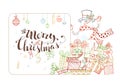 Cute Christmas invitation in outlined style.